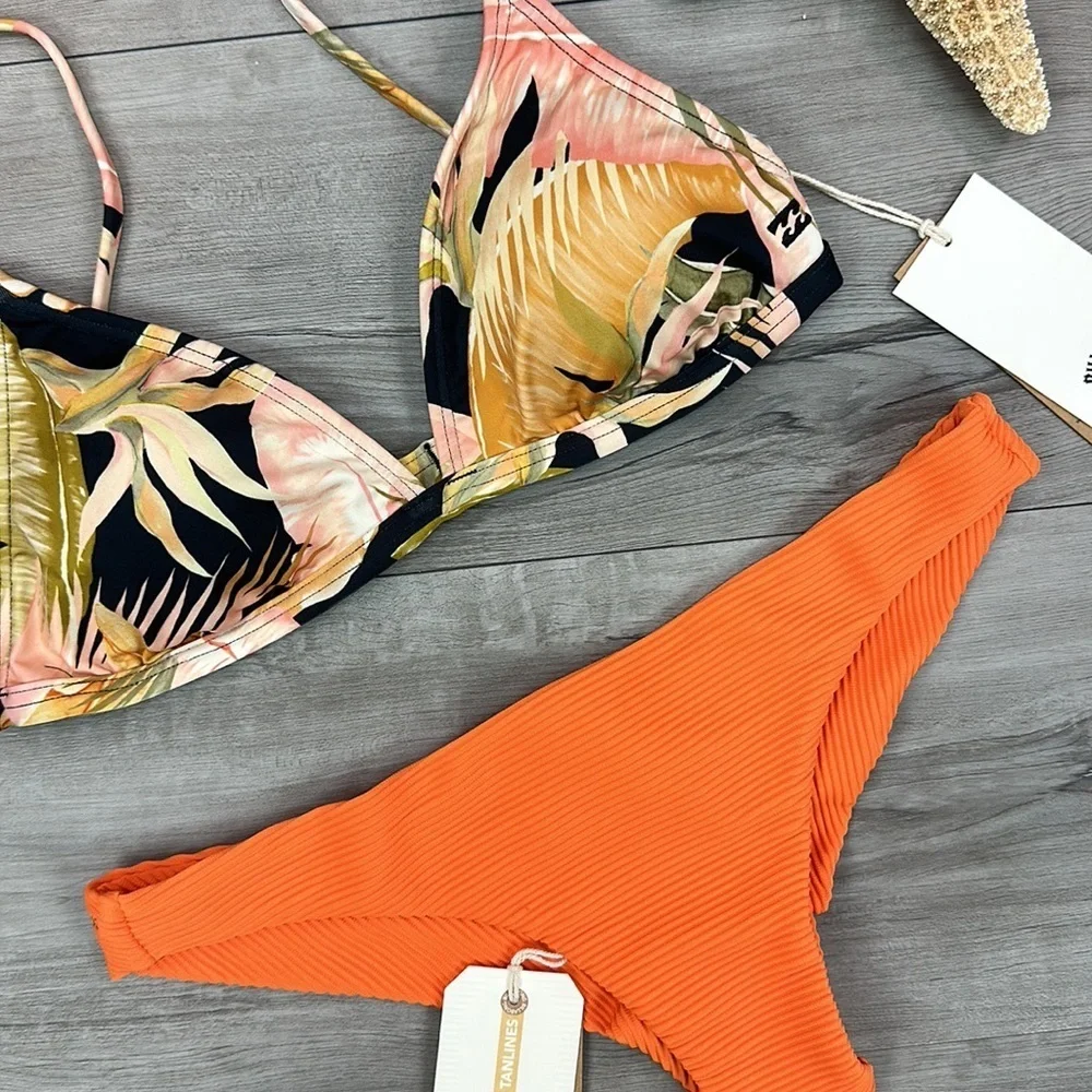 ☀️BILLABONG☀️ WAVE TRIBE CECI TRI TANLINES TANGA BIKINI SET